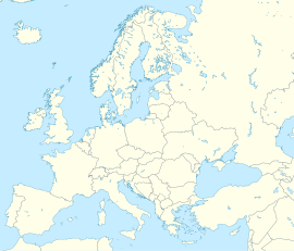 Mapa konturowa Europy, blisko centrum na lewo u góry znajduje się punkt z opisem „Lillehammer”