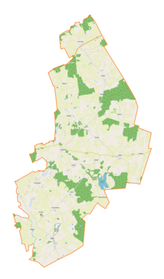 Mapa konturowa gminy Kiwity, po prawej znajduje się punkt z opisem „Rokitnik”