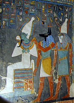 Anubis sur une photographie de la tombe du roi Horemheb.