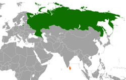 Map indicating locations of Russia and Sri Lanka