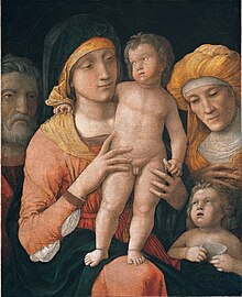 Andrea Mantegna, La Vierge à l'Enfant avec les saints Joseph, Élisabeth et Jean le Baptiste, vers 1485-1488.