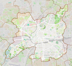 A simple map of Rennes, with a red dot indicating the position of the Saint George Palace