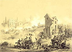 Fight between Austrians and Piedmontese over the Mincio bridge in Goito on 8 April 1848