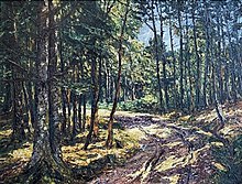 „Sonniger Waldweg im Buchenwald“ (Öl auf Leinwand)