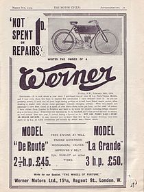 Dezelfde machine in een advertentie van Werner Motors Ltd in Londen