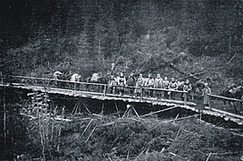 La Légion polonaise traversant un pont dans les monts Gorgany pendant la Première Guerre mondiale, 1915.