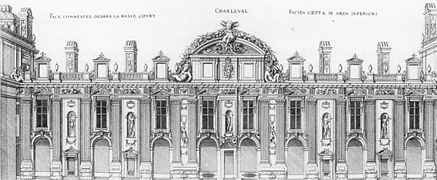 Château de Charleval resté inachevé en 1574 (Jacques Ier Androuet du Cerceau, « Les plus excellents bastiments de France »).