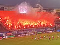 Pyroshow auf der Südtribüne im Ostseestadion (September 2024).