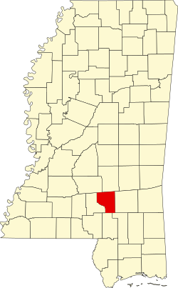 Location of Covington County, Mississippi (in which Hot Coffee, MS is located)