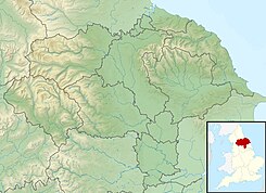 Map of England and Wales with a red dot representing the location of the Cleveland Hills in the north-east of England