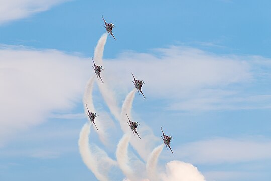 Swiss Air Force/Patrouille Suisse Northrop F-5E Tiger II display team at ILA Berlin Air Show 2016.