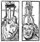 To tresnitt fra Hieronymus von Braunschweigs Handywarke of surgeri fra 1525 viser trepaner, kirurgiske bor.