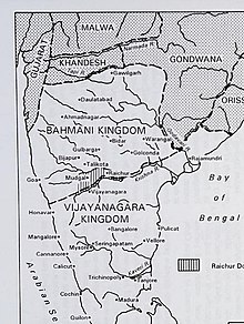 A map depicting the states of southern India in the 15th century