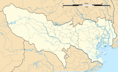 Mapa konturowa prefektury Tokio, po prawej znajduje się punkt z opisem „Yushima Seidō”