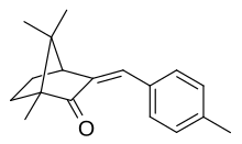 Skeletal formula of 4-methylbenzylidene camphor