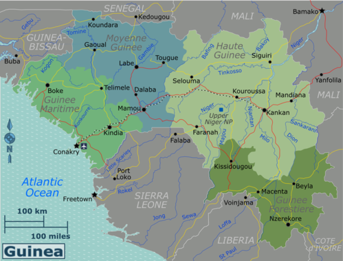 Mapa regionů Guiney