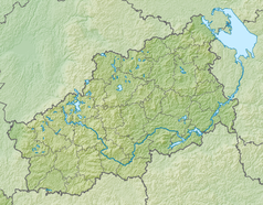 Mapa konturowa obwodu twerskiego, po lewej nieco na dole znajduje się punkt z opisem „źródło”, natomiast na dole po lewej znajduje się punkt z opisem „ujście”