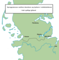 Sydgrænsen for dansk bosætning i det sydlige Jylland, rekonstrueret ud fra fordelingen af stednavnene.