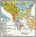 Carte linguistique allemande des Balkans représentant le torlakien comme du bulgare au sud (amont) du bassin de la Morava.