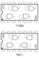 Quad 2-input NAND, 7400 (TTL) vs 4011 CMOS) Category:Microchips