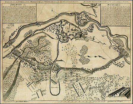 Entsatz der Stadt NARVA und der Moscowiter grosse Niederlage den 20.21. des Novembermonats, 1700 (datiert nach schwedischem Kalender); Befestigungen, Truppenbewegungen, Batterien der Schlacht bei Narva gezeichnet von Zacharias Wolf.