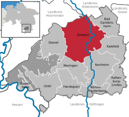 Läget för staden Einbeck i Landkreis Northeim