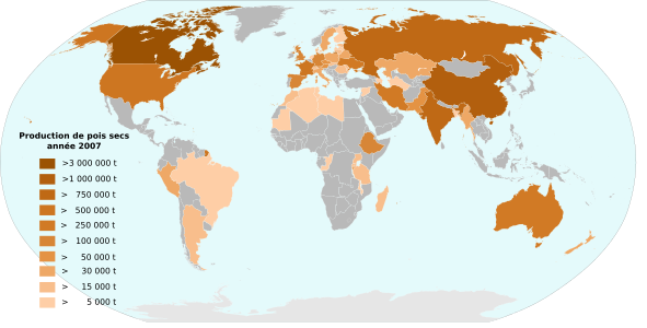 Répartition de la production de pois secs en 2007.