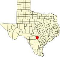 Map of Teksas highlighting Bexar County