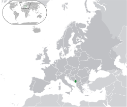 Chernogoriyanıń Evropada jaylasqan ornı (qoyıw jasıl)