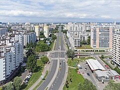 Praga-Południe, the most densely populated district of Warsaw (8,839 people/km2), is composed mainly of apartment blocks built during the times of the Polish People's Republic.[172]