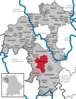 Läget för Giebelstadt i Landkreis Würzburg