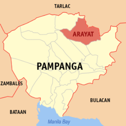 Mapa ng Pampanga na nagpapakita sa lokasyon ng Arayat.