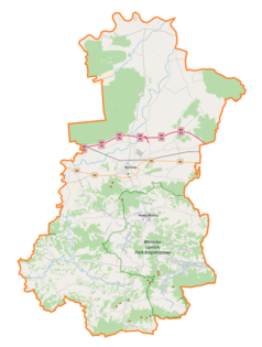 Mapa konturowa powiatu bocheńskiego, u góry nieco na lewo znajduje się punkt z opisem „Ispina”