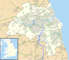 Mapa konturowa Tyne and Wear, blisko centrum u góry znajduje się punkt z opisem „St James’ Park”