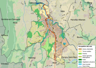 Carte en couleurs présentant l'occupation des sols.