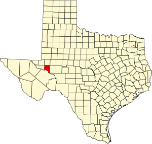 Map of Texas highlighting Crane County