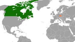 Map indicating locations of Canada and Czech Republic