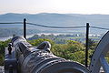 A cannon facing northeast towards Constitution Island (left) and the Plain and Fort Clinton (right)