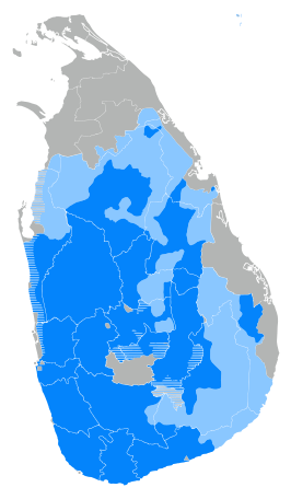 alt=Verdeling van Sasak in Sri Lanka ■ Singalees is de moedertaal en de meerderheidstaal. ■ minderheid significant spreken Singalees.