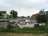 Der historische Hafen bei Hochwasser von Südwesten gesehen