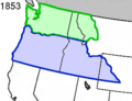 The Oregon Territory (blue) with the Washington Territory (green) in 1853