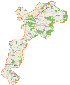 Mapa konturowa gminy wiejskiej Zgorzelec, po lewej nieco na dole znajduje się punkt z opisem „Osiek Łużycki”