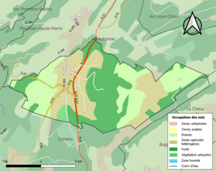 Carte en couleurs présentant l'occupation des sols.