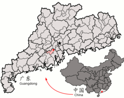 広東省中の鶴山市の位置