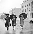 Studentesse all'ingresso dell'Università "La Sapienza" di Roma appena ultimata nella costruzione, nel 1937 (serie fotografica di Willem van de Poll)