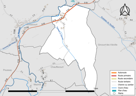 Carte en couleur présentant le réseau hydrographique de la commune