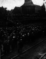 Crowd sending off football team for Harvard game, October 1914