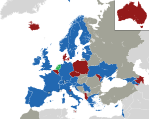 A coloured map of the countries of Europe