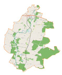 Mapa konturowa gminy Sędziejowice, na dole znajduje się punkt z opisem „Siedlce Łaskie”