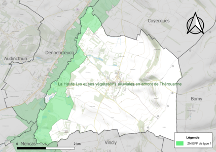 Carte de la ZNIEFF de type 1 sur la commune.